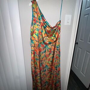 Colorful Leaf Print Maxi Dress